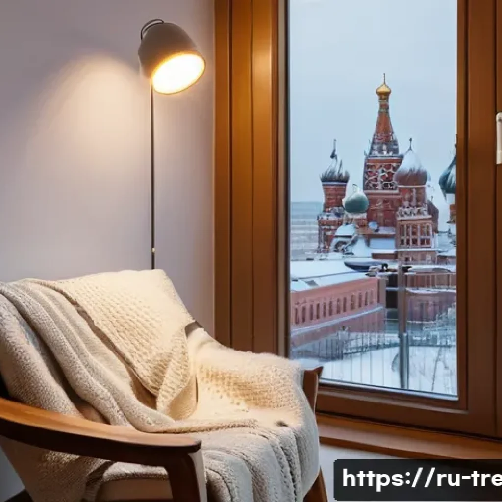 독서지도사와 독서습관 관리법 - A cozy, softly lit reading nook inside a modern Russian apartment, featuring a comfortable armchair ...