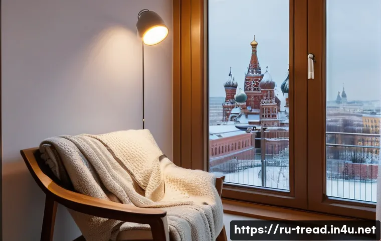 독서지도사와 독서습관 관리법 - A cozy, softly lit reading nook inside a modern Russian apartment, featuring a comfortable armchair ...