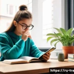 Home 20 독서지도사 자격증 준비 추천 도구 - A cozy modern study room scene with a young Russian adult using a smartphone app for reading skills ...