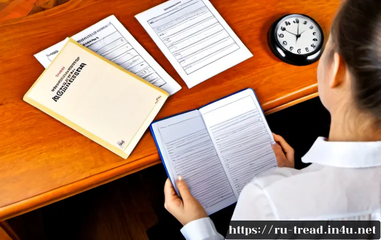 Home 30 독서지도사 필기시험 문제 유형 - Photorealistic overhead view of a Russian adult learner preparing for a reading education certificat...