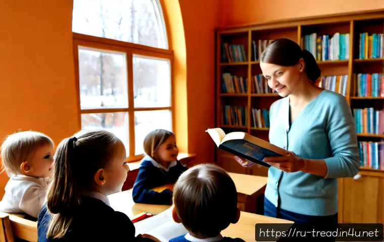 Home 17 독서지도사 취업 성공 사례 - Photorealistic career success scene in a cozy Russian children’s library, a confident female reading...